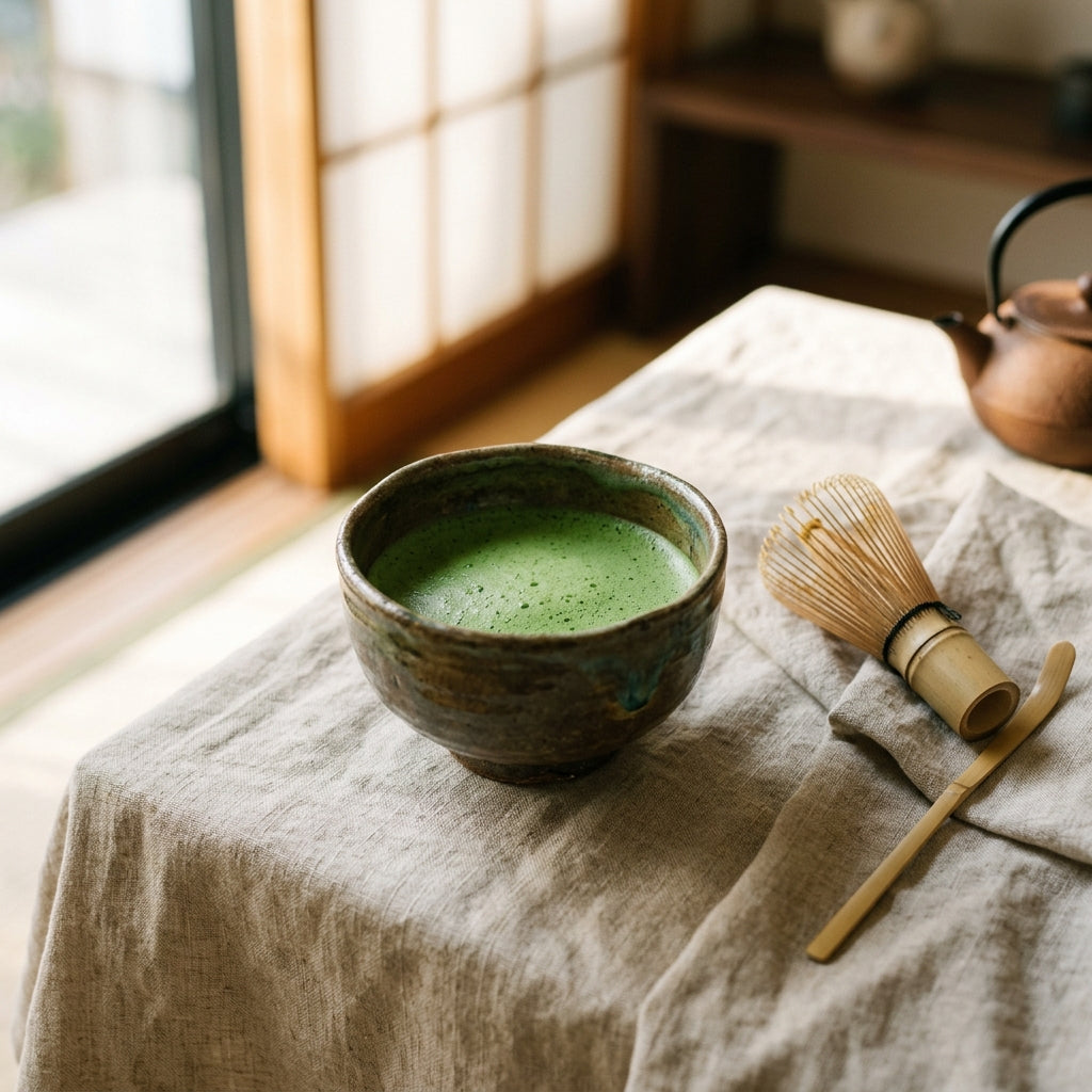 Frothy matcha whisking