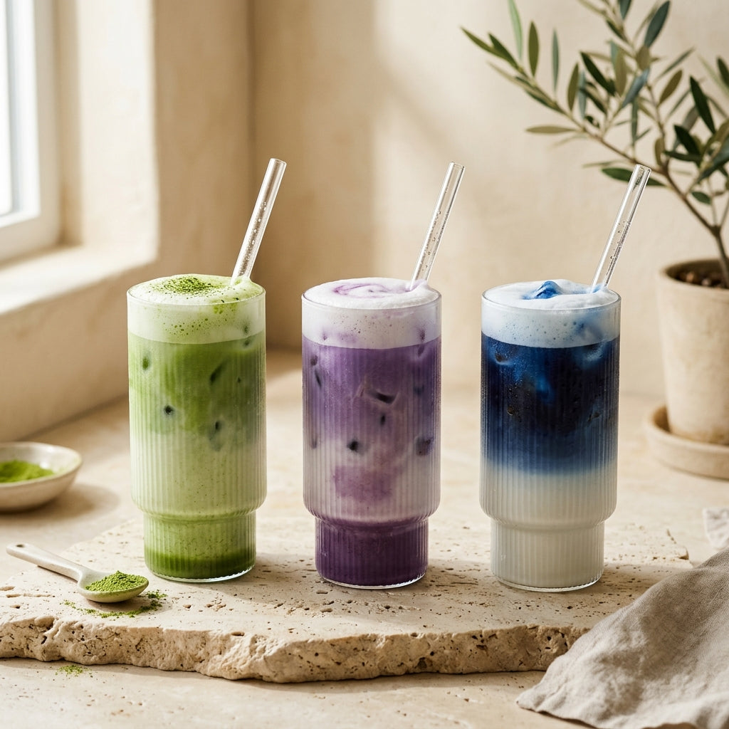Premium Asian beverages: Matcha, Ube, Butterfly Pea tea